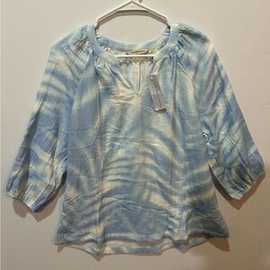 Soft Surroundings Blaine Gauze Pullover Blue Palms Light Blue Blouse